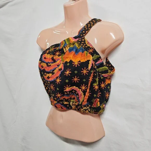 Farm Rio One Shoulder Crop Top Blouse Women Size S Linen - Picture 13 of 13